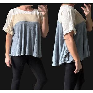 Easel Color-block Oversized Linen Blend Top Women’s Size small NWT